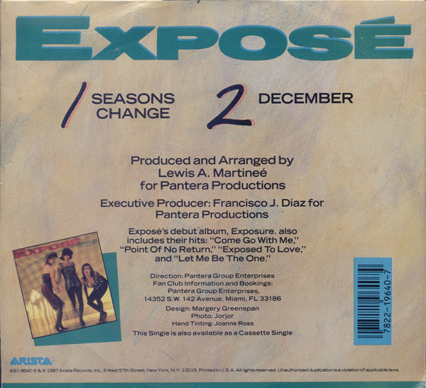 Exposé : Seasons Change (7", Single, Styrene, All)