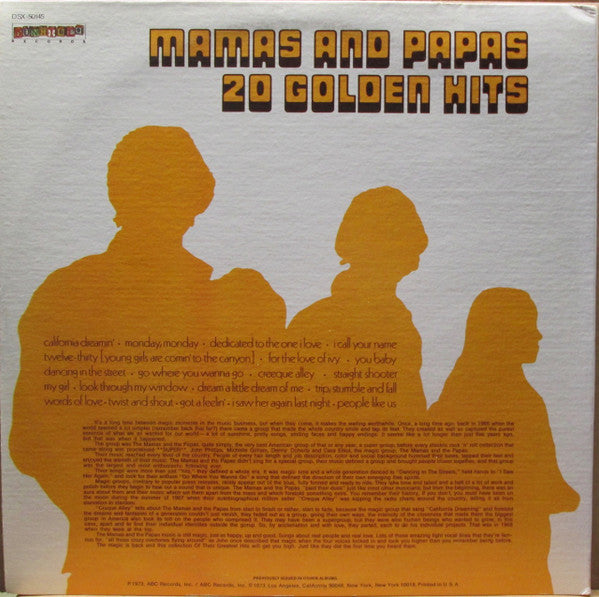 The Mamas & The Papas : 20 Golden Hits (2xLP, Comp, RE, Gat)