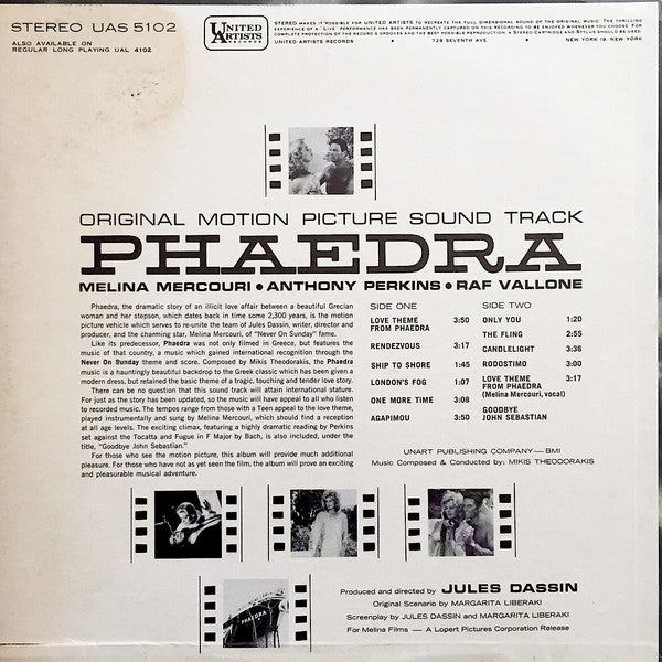 Mikis Theodorakis : Original Motion Picture Soundtrack - Phaedra (LP, RP)