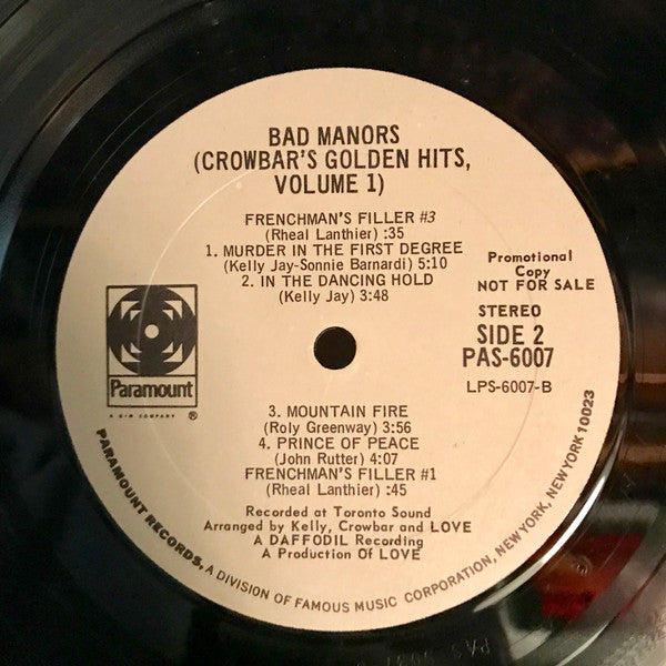Crowbar (3) : Bad Manors (Crowbar's Golden Hits, Volume 1) (LP, Album, Promo, Gat)