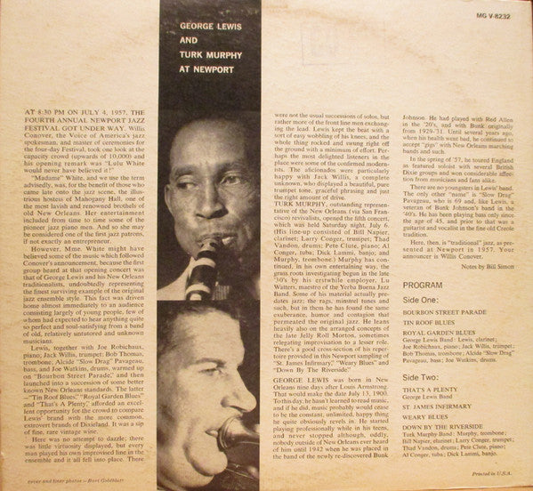 George Lewis (2) & Turk Murphy : At Newport (LP, Album, Mono, RP)