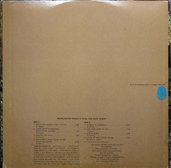 Dave Mason : Alone Together (LP, Album, RE, Ter)