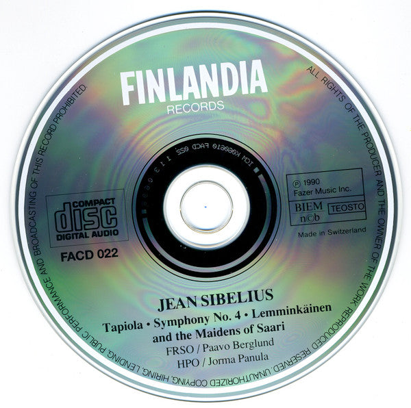 Radion Sinfoniaorkesteri Finnish Radio Symphony Orchestra Helsinki Philharmonic Orchestra, Jean Sibelius : Tapiola / Symphony No. 4 / Lemminkäinen And The Maidens Of Saari (CD)