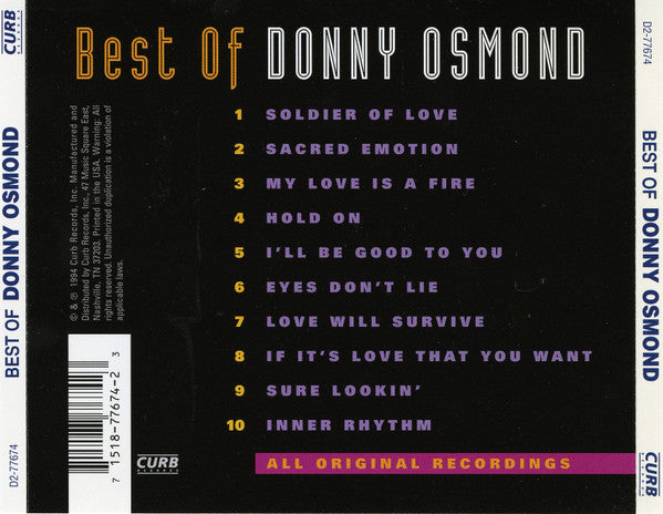Donny Osmond :  Best of Donny Osmond (CD, Comp)