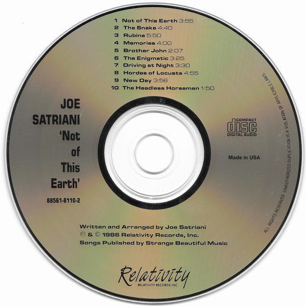 Joe Satriani : Not Of This Earth (CD, Album, RE)