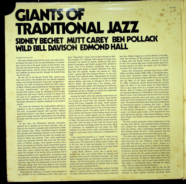 Sidney Bechet, Mutt Carey, Wild Bill Davison, Edmond Hall, Ben Pollack : Giants Of Traditional Jazz (2xLP, Comp)