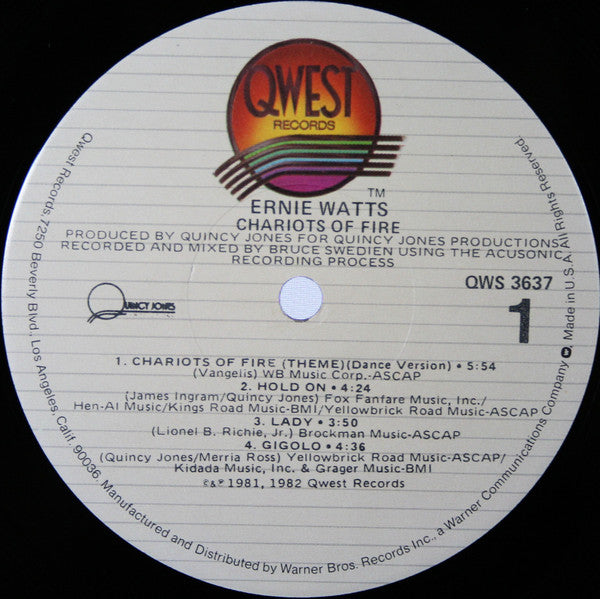 Ernie Watts : Chariots Of Fire (LP, Album, Jac)