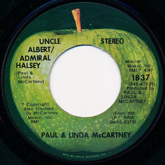 Paul & Linda McCartney : Uncle Albert / Admiral Halsey (7", Scr)