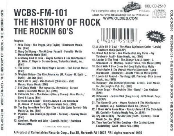 Various : WCBS-FM-101 The History Of Rock The Rockin' 60's (CD, Comp)