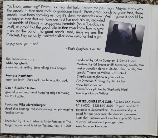 Supersuckers : Mid-Fi Field Recordings Vol. 2: Live At The Magic Bag, Ferndale, Michigan (CD, Album)