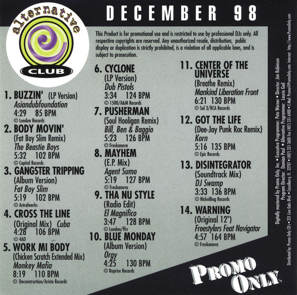 Various : Promo Only Alternative Club : December 98 (CD, Comp, Promo)