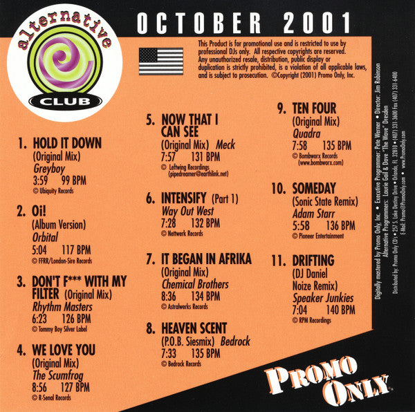 Various : Promo Only Alternative Club : October 2001 (CD, Comp, Promo)