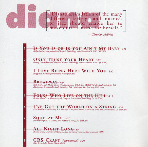Diana Krall : Only Trust Your Heart (CD, Album, RE, UML)