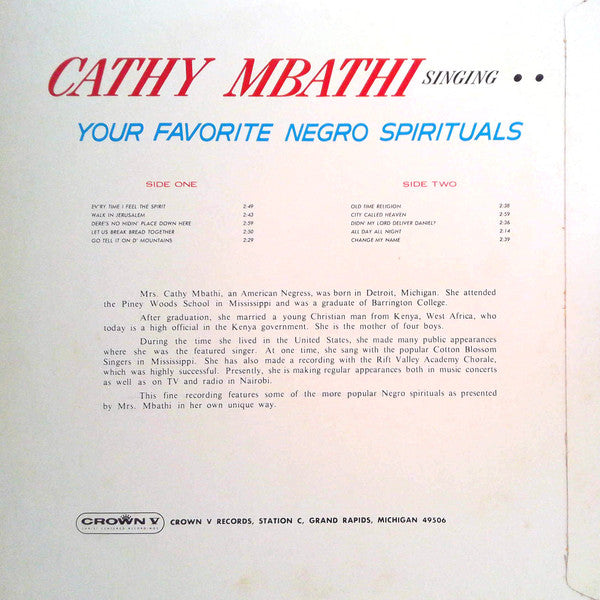 Cathy Mbathi : Favorite Negro Spirituals (LP, Album)