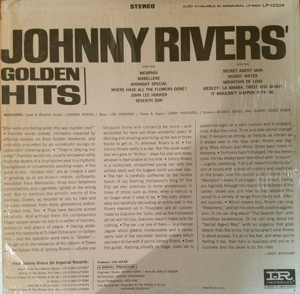 Johnny Rivers : Johnny Rivers' Golden Hits (LP, Comp, RP, Ind)