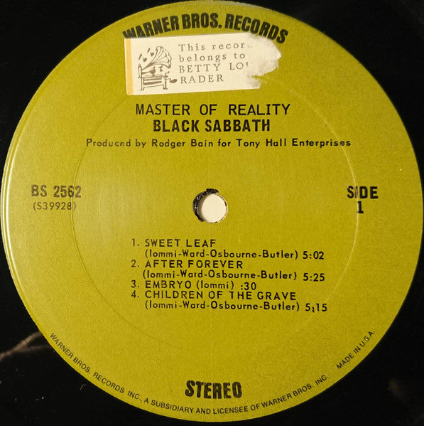 Black Sabbath : Master Of Reality (LP, Album, Ter)