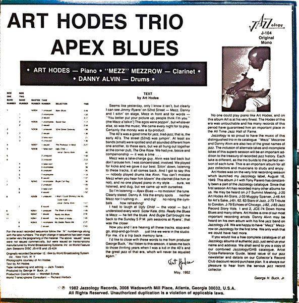 Art Hodes Trio : Apex Blues (LP, Comp)