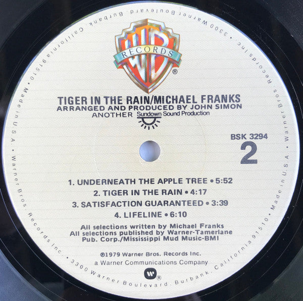 Michael Franks : Tiger In The Rain (LP, Album, Jac)