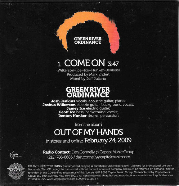 Green River Ordinance : Come On (CD, Single, Promo)