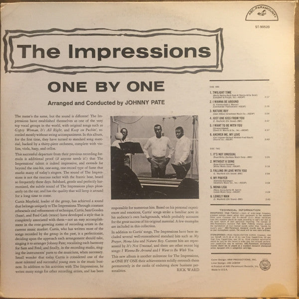 The Impressions : One By One (LP, Album, Club)