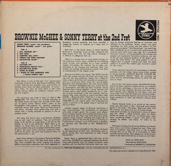 Sonny Terry & Brownie McGhee : Brownie McGhee & Sonny Terry At The 2nd Fret (LP, Album, RE)