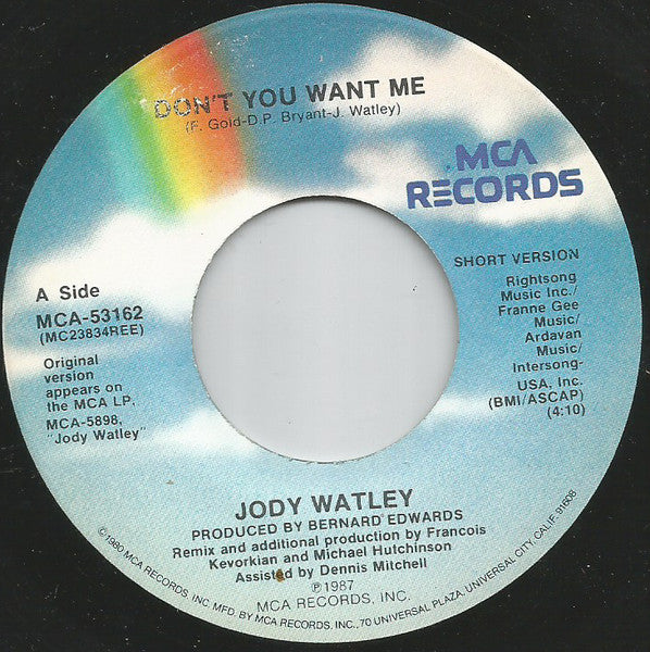 Jody Watley : Don't You Want Me (7", Single, Pin)