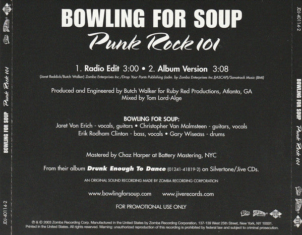 Bowling For Soup : Punk Rock 101 (CD, Single, Promo)