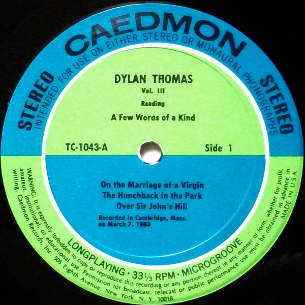 Dylan Thomas : Reading Volume 3 (LP)