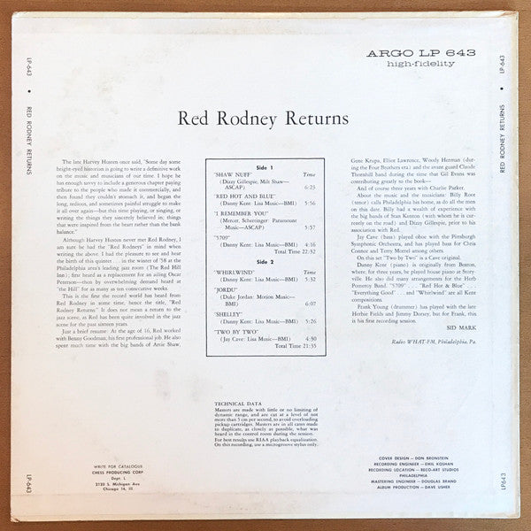 Red Rodney Featuring Billy Root : Red Rodney Returns (LP, Album, Mono, Promo)