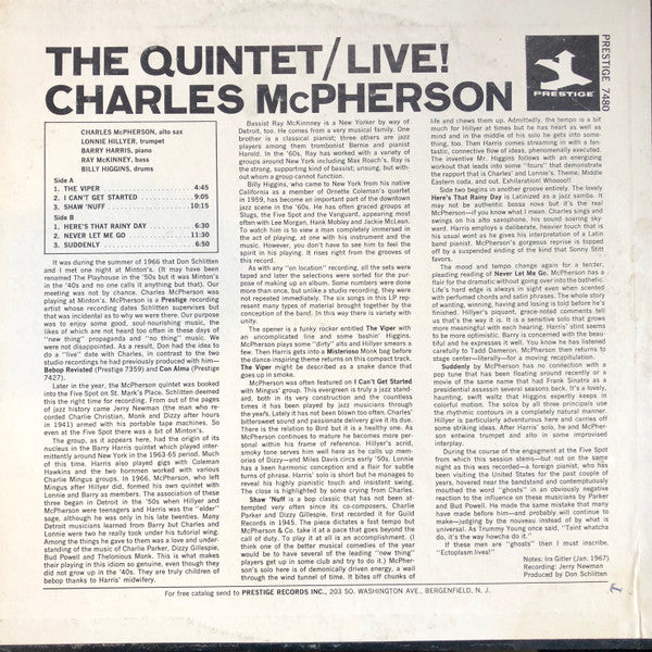 Charles McPherson : The Quintet/Live! (Recorded Live At The Five Spot) (LP, Album, Mono)