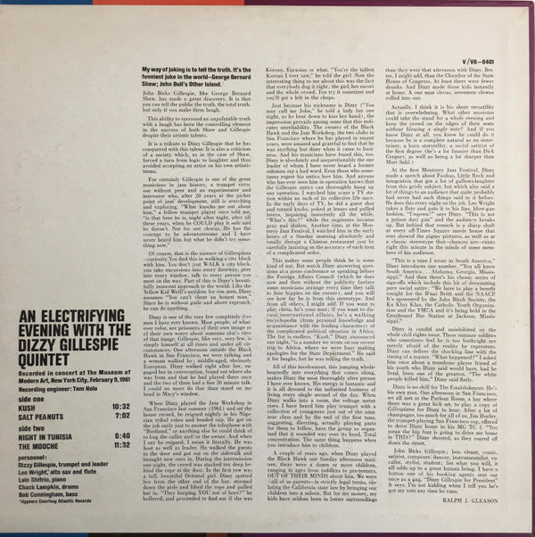 Dizzy Gillespie Quintet : An Electrifying Evening With The Dizzy Gillespie Quintet (LP, Album, Mono, RP)