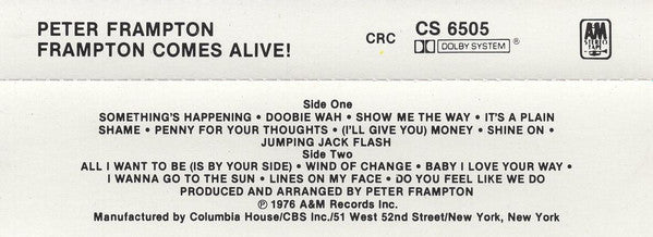 Peter Frampton : Frampton Comes Alive! (Cass, Album, Club, Col)