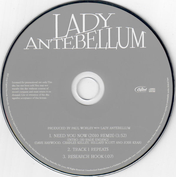 Lady Antebellum : Need You Now (2010 Remix) (CD, Single, Promo)
