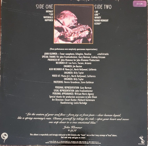John Klemmer : Cry (LP, Album, Ter)