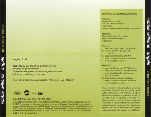 Robbie Williams : Angels (CD, Single, Enh, Promo)