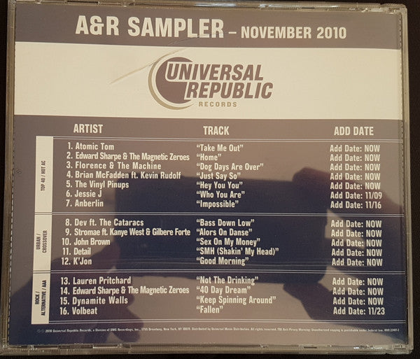 Various : Universal Republic Records - A&R Sampler Volume 44 - November 2010 (CD, Album, Comp, Promo, Smplr)