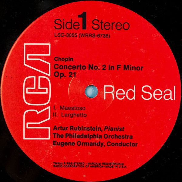 Arthur Rubinstein, The Philadelphia Orchestra, Eugene Ormandy : Frédéric Chopin : Concerto No. 2 In F Minor / Grand Fantasy On Polish Airs (LP, Album)