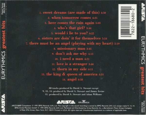 Eurythmics : Greatest Hits (CD, Comp, RP)