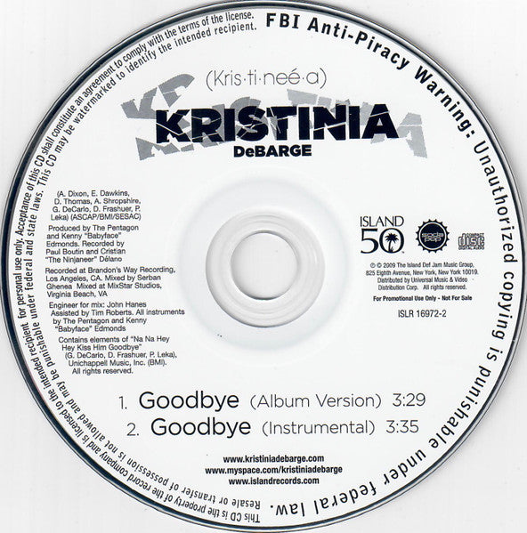 Kristinia DeBarge : Goodbye (CD, Single, Promo)