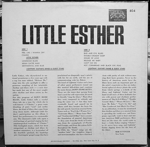 Little Esther* and Lightin' Guitar's Band : Down Home Blues (LP, Comp)