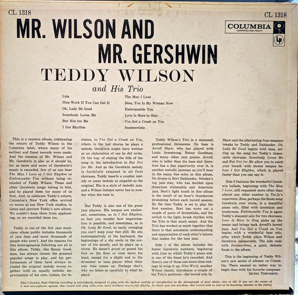 Teddy Wilson Trio : Mr. Wilson And Mr. Gershwin (LP, Album, Mono)