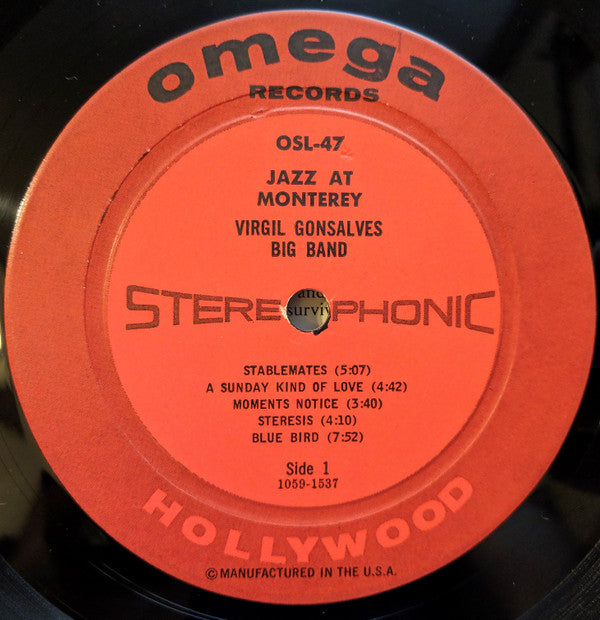 Virgil Gonsalves Big Band Plus Virgil Gonsalves Sextet : Jazz At Monterey  (LP, Album)
