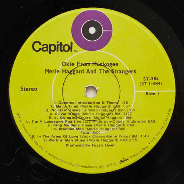 Merle Haggard And The Strangers (5) : Okie From Muskogee (Recorded "Live" In Muskogee, Oklahoma) (LP, Album, Win)