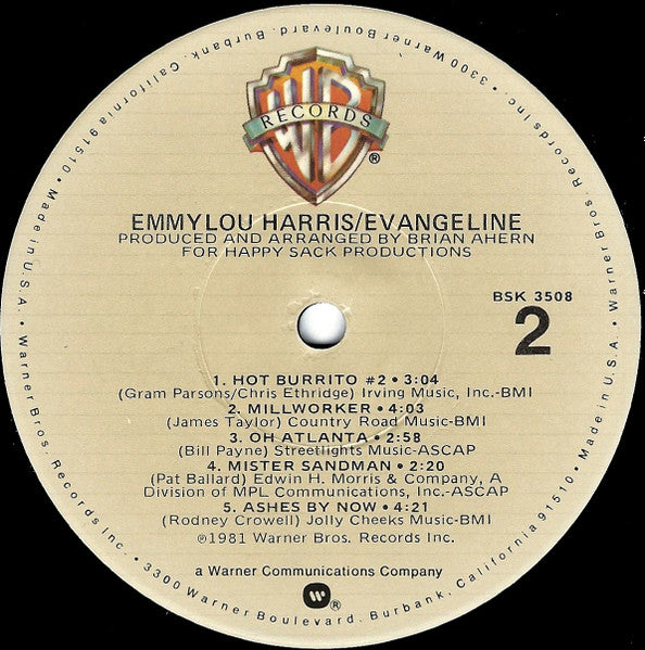 Emmylou Harris : Evangeline (LP, Album, Jac)