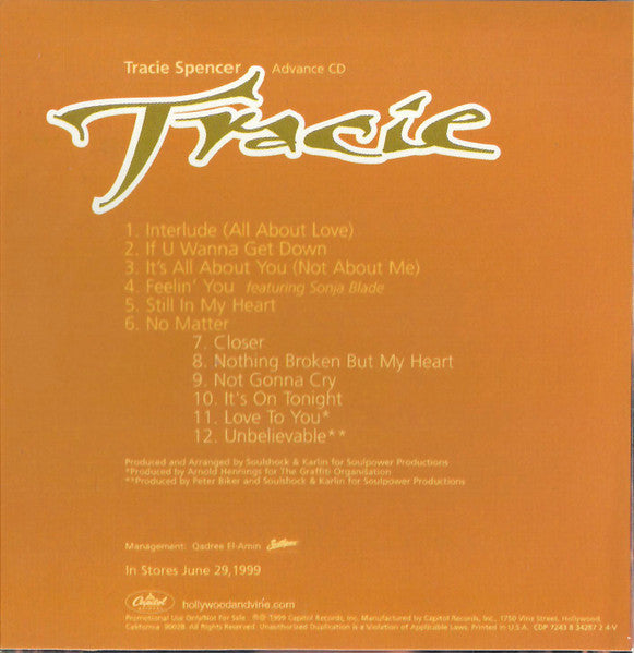 Tracie Spencer : Tracie (CD, Advance, Album, Promo)