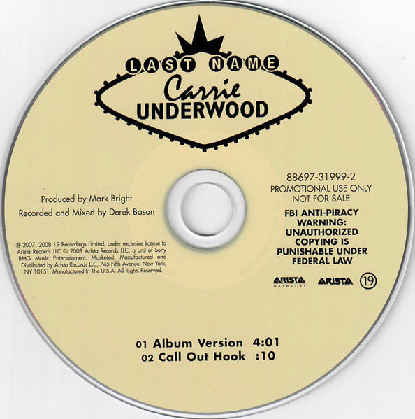 Carrie Underwood : Last Name (CD, Single, Promo)