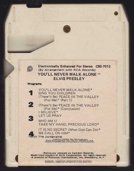 Elvis Presley : You'll Never Walk Alone (8-Trk, Album, Comp, RE, Whi)