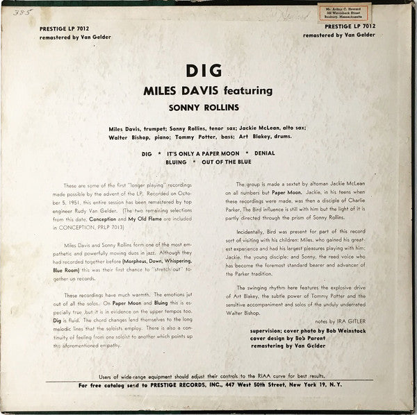 Miles Davis, Sonny Rollins : Dig (LP, Comp, RM)