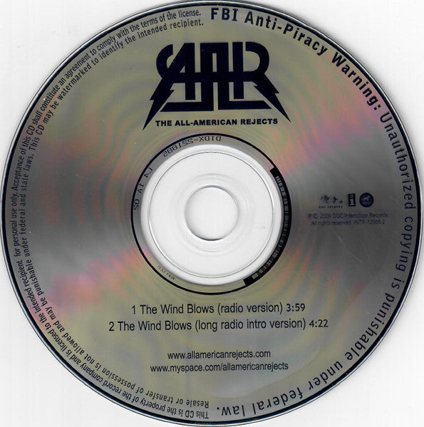 The All-American Rejects : The Wind Blows (CD, Single, Promo)