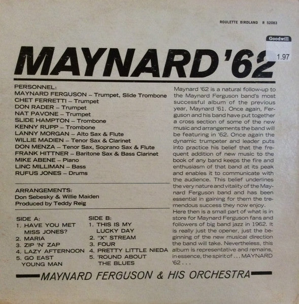 Maynard Ferguson & His Orchestra : Maynard '62 (LP, Album, Mono)